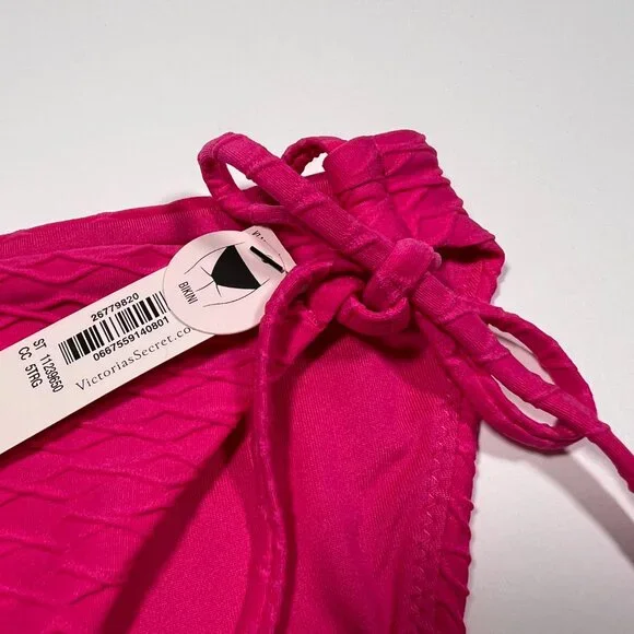 Victoria Secret Small S Bikini Bottom Classic DOUBLE Side Tie Textured Pink - Picture 4 of 6